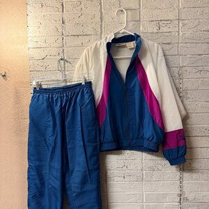 Vintage Reebok Tracksuit Set M Teal Pink Colorblock Windbreaker Jacket Pants 90s